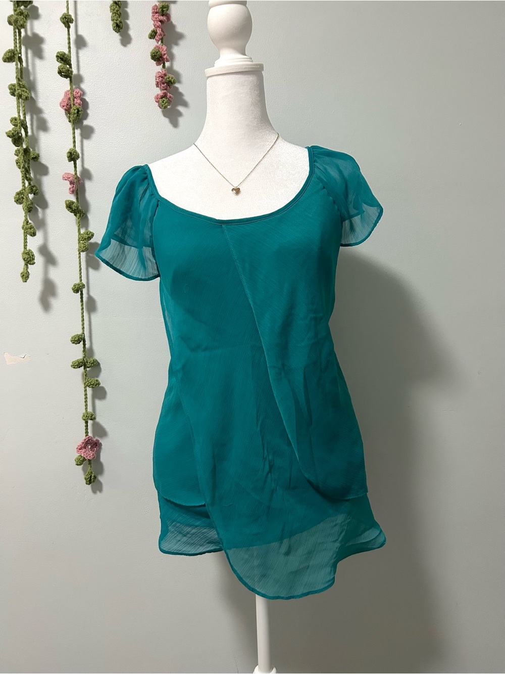 Ricki's Teal Layered Chiffon Flutter Sleeve Top